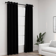 mørklægningsgardiner med øjer 2 stk. hør-look 140x225 cm sort