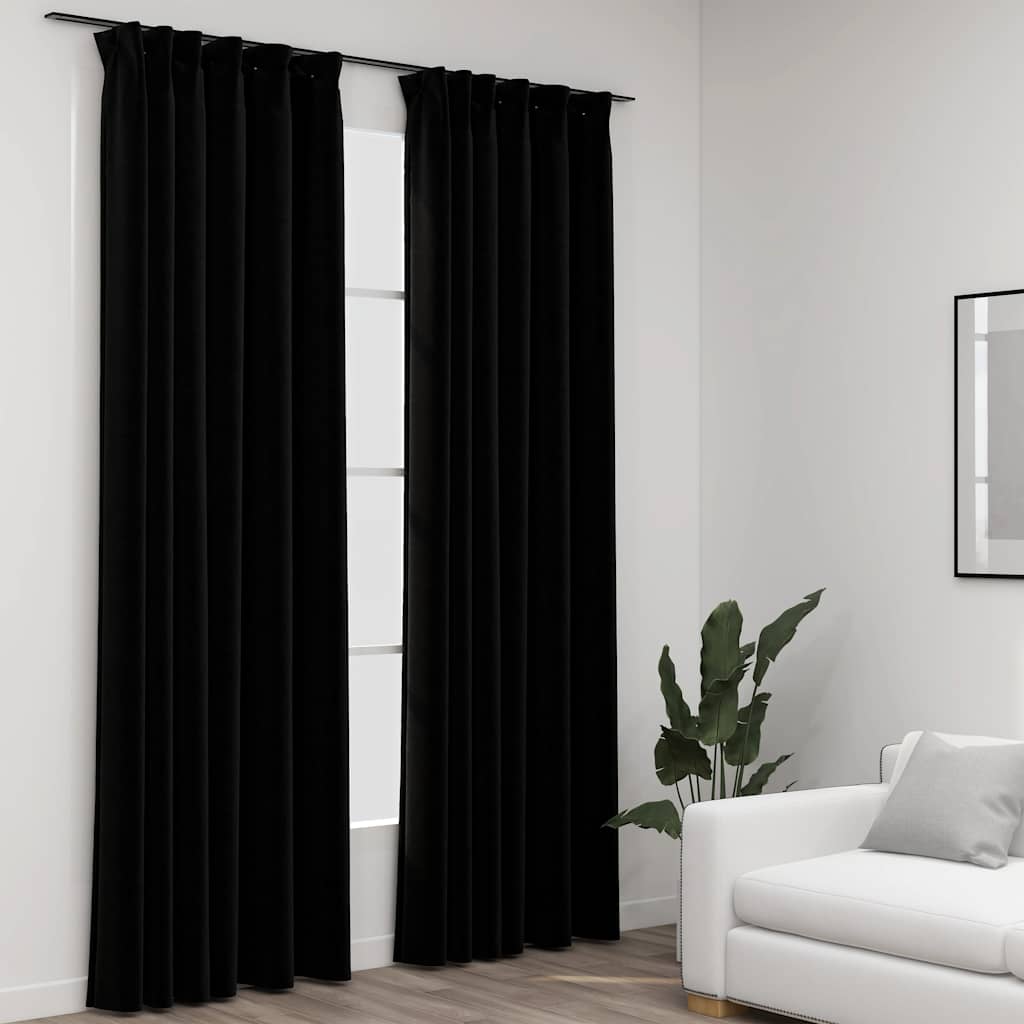 mørklægningsgardiner med kroge 2 stk. hør-look 140x225 cm sort