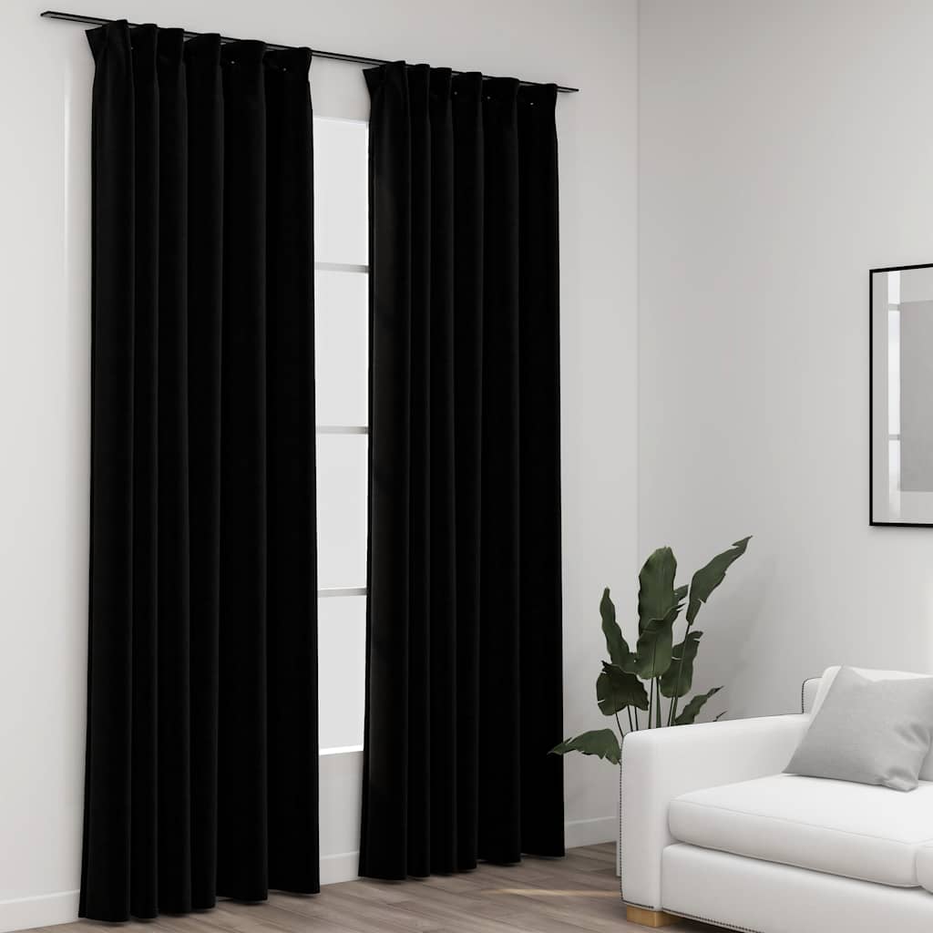 mørklægningsgardiner med kroge 2 stk. hør-look 140x245 cm sort
