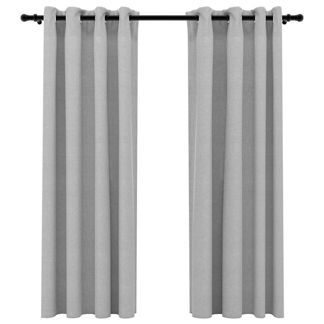 mørklægningsgardiner med øjer 2 stk. hør-look 140x175 cm grå