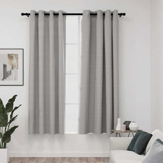 mørklægningsgardiner med øjer 2 stk. hør-look 140x175 cm grå