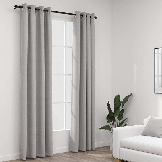 mørklægningsgardiner med øjer 2 stk. hør-look 140x225 cm grå