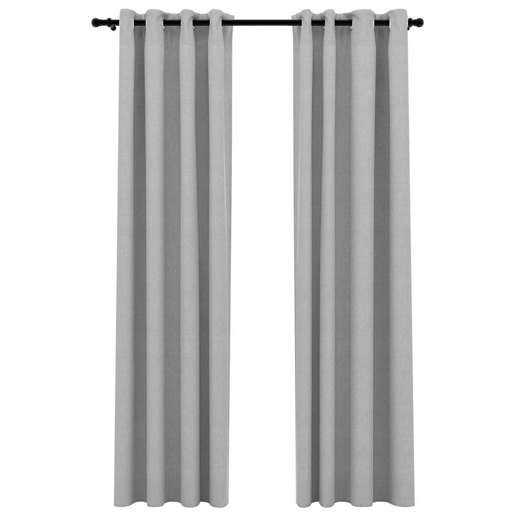 mørklægningsgardiner med øjer 2 stk. hør-look 140x245 cm grå