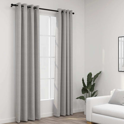 mørklægningsgardiner med øjer 2 stk. hør-look 140x245 cm grå