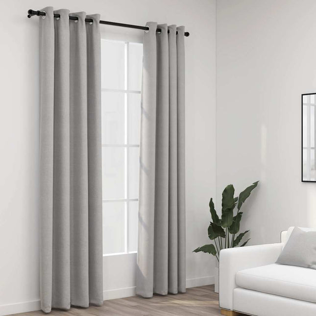 mørklægningsgardiner med øjer 2 stk. hør-look 140x245 cm grå
