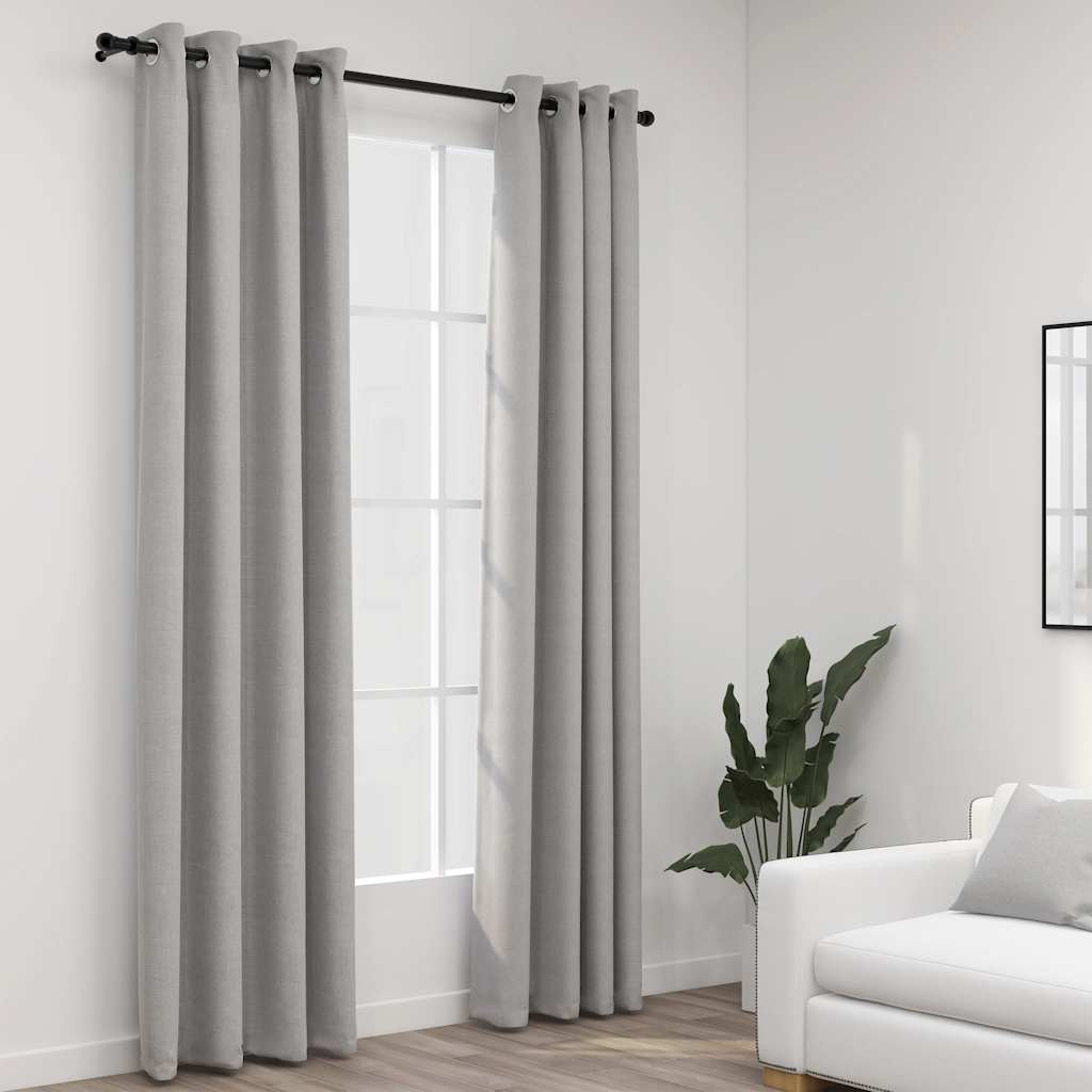 mørklægningsgardiner med øjer 2 stk. hør-look 140x245 cm grå