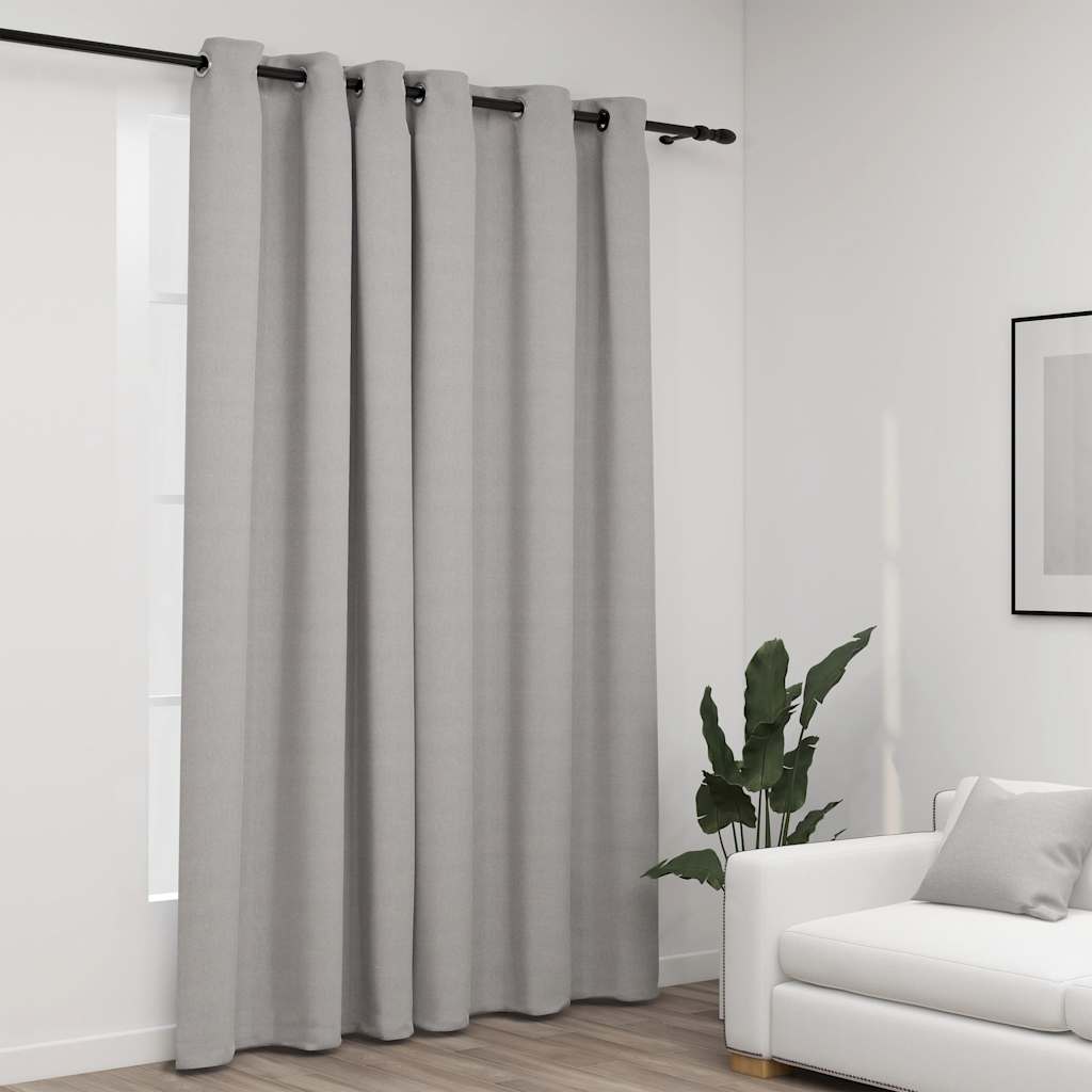 mørklægningsgardin med øjer 290x245 cm hør-look grå