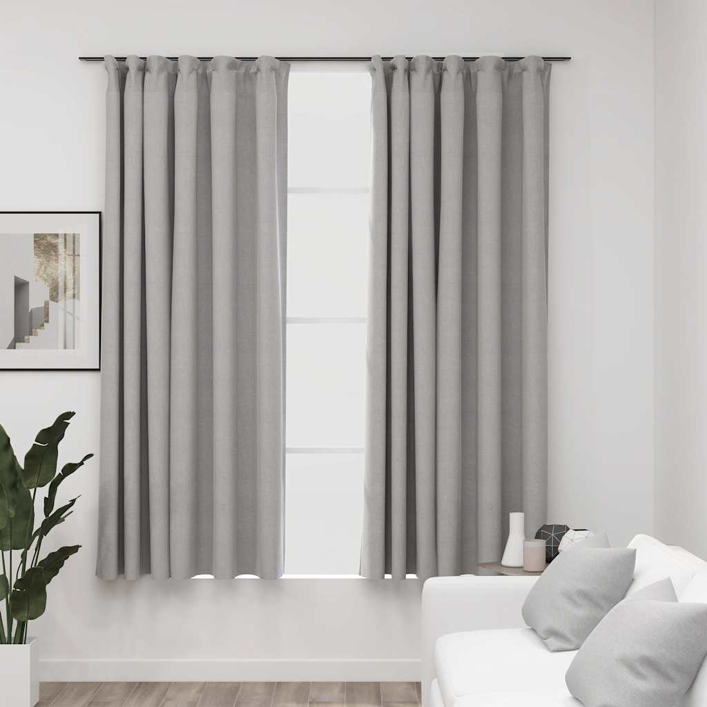 mørklægningsgardiner med kroge 2 stk. hør-look 140x175 cm grå