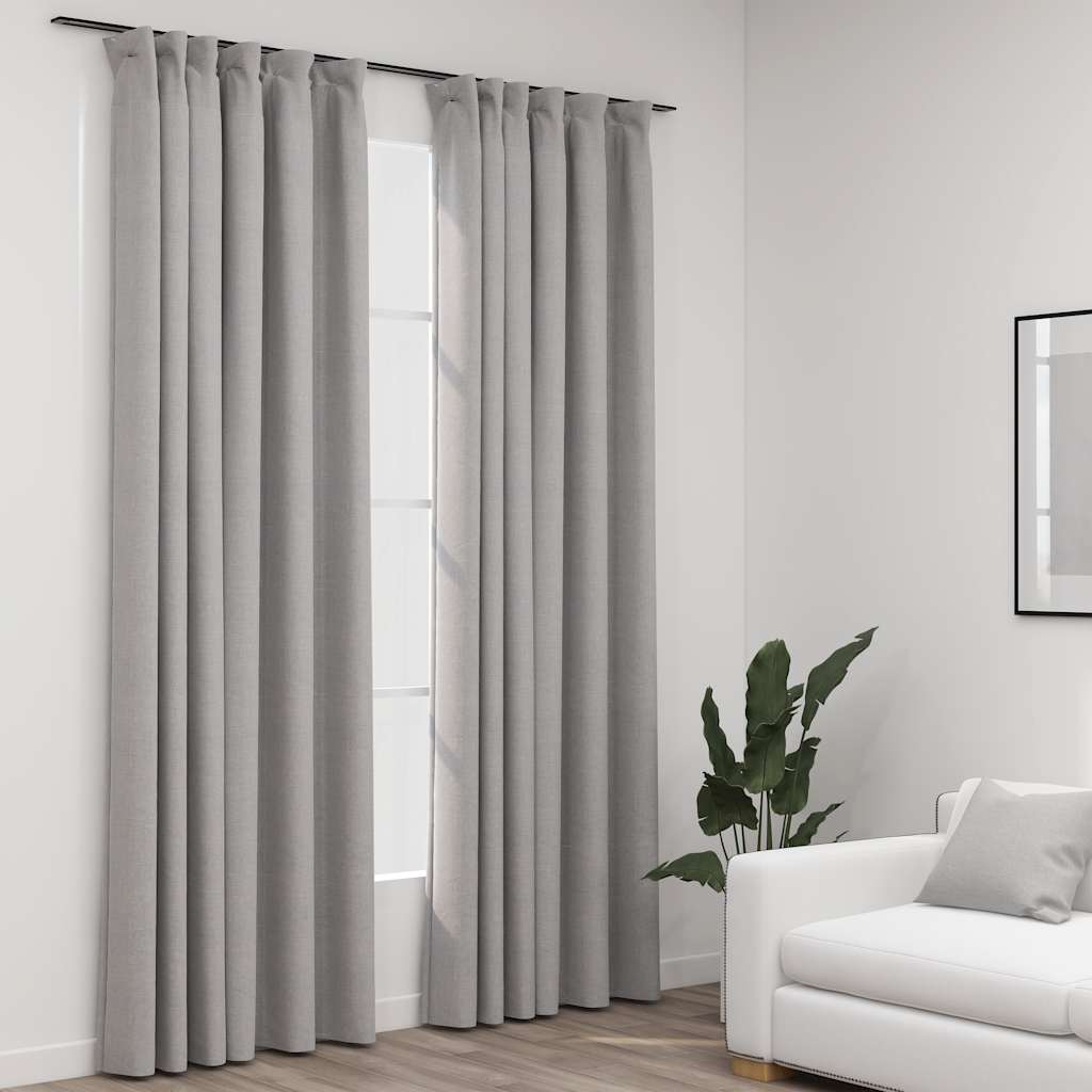 mørklægningsgardiner med kroge 2 stk. hør-look 140x245 cm grå