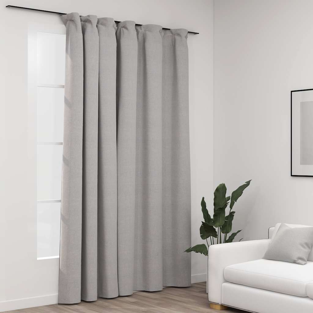 mørklægningsgardin med kroge hør-look 290x245 cm grå