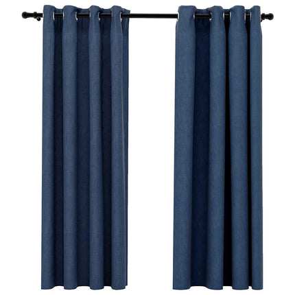 mørklægningsgardiner med øjer 2 stk. hør-look 140x175 cm blå