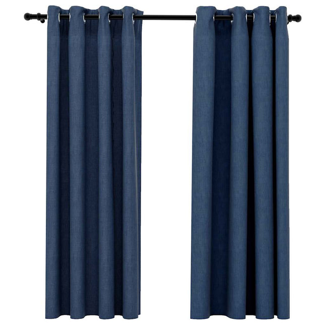 mørklægningsgardiner med øjer 2 stk. hør-look 140x175 cm blå