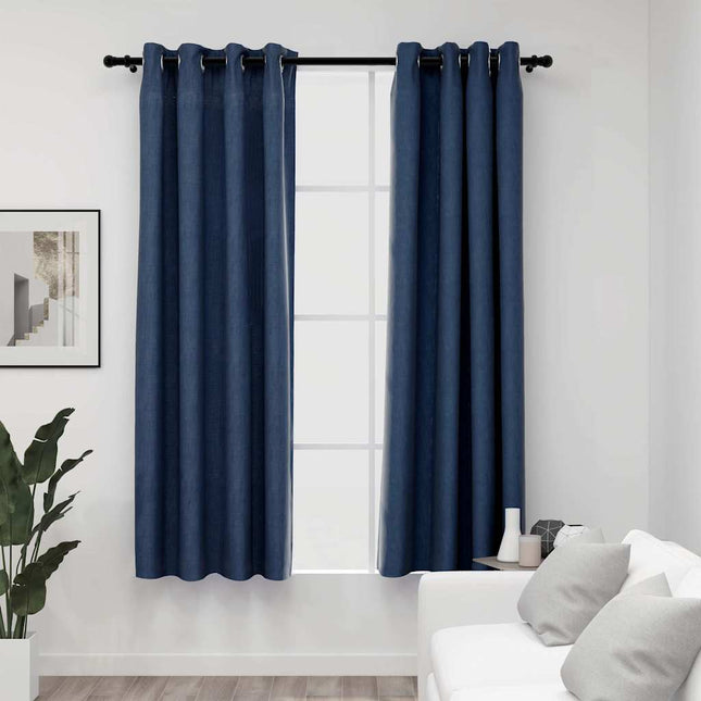 mørklægningsgardiner med øjer 2 stk. hør-look 140x175 cm blå