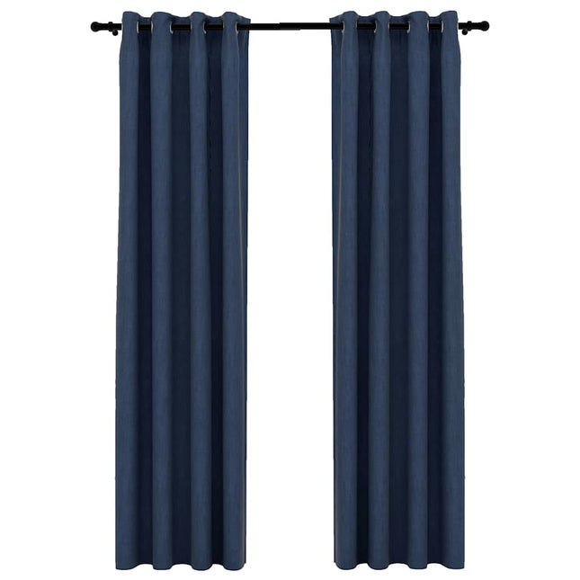 mørklægningsgardiner med øjer 2 stk. hør-look 140x225 cm blå