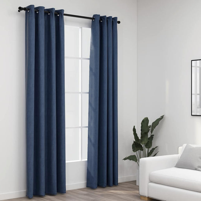 mørklægningsgardiner med øjer 2 stk. hør-look 140x225 cm blå