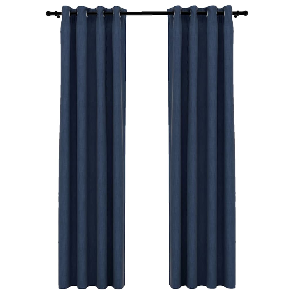 mørklægningsgardiner med øjer 2 stk. hør-look 140x245 cm blå