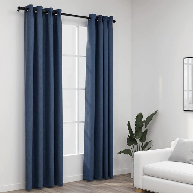 mørklægningsgardiner med øjer 2 stk. hør-look 140x245 cm blå