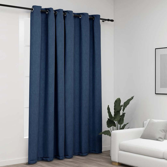 mørklægningsgardin med øjer 290x245 cm hør-look blå