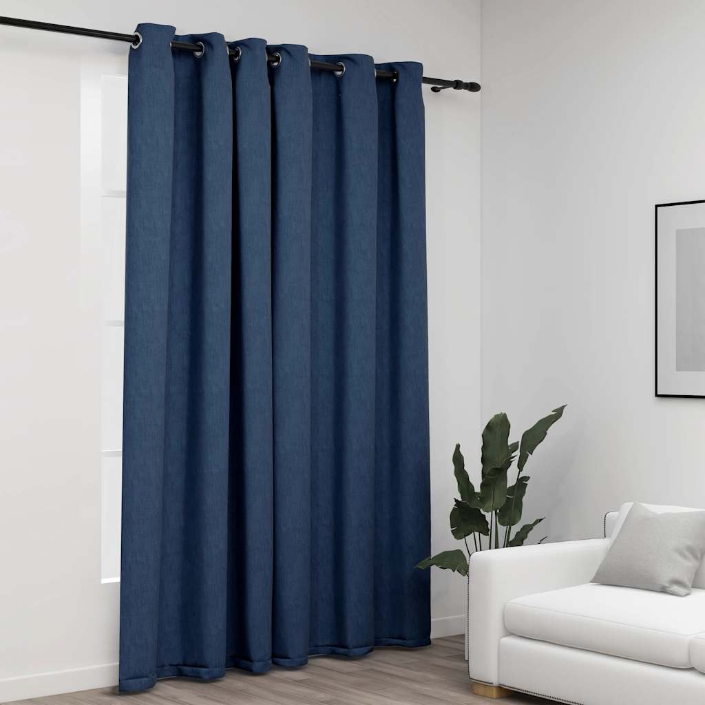 mørklægningsgardin med øjer 290x245 cm hør-look blå