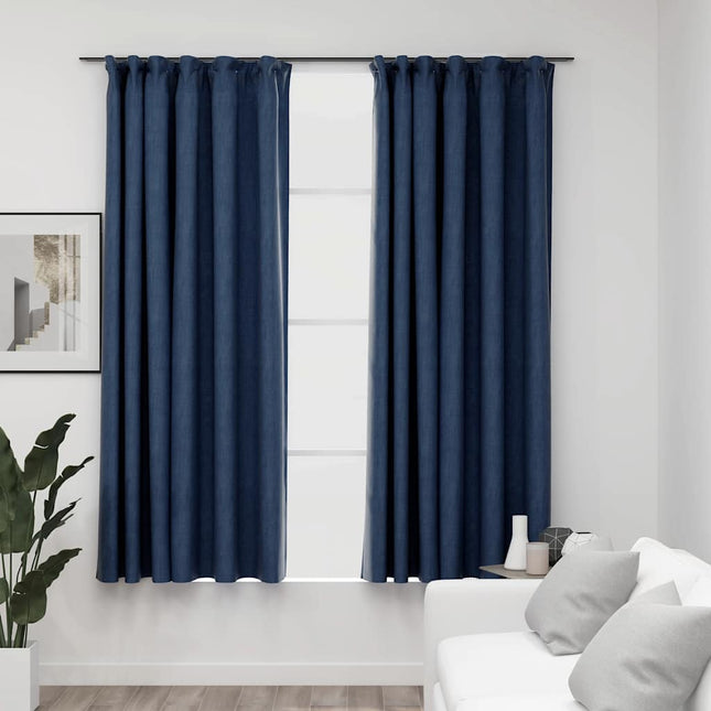 mørklægningsgardiner med kroge 2 stk. hør-look 140x175 cm blå
