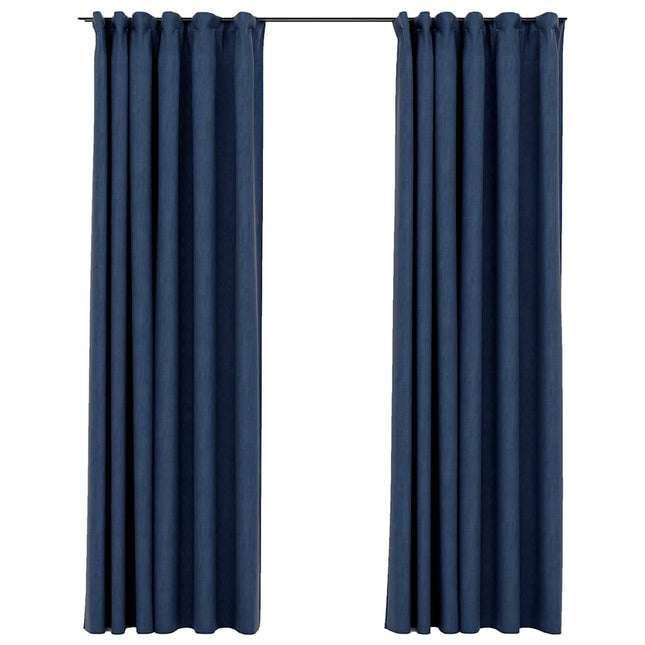 mørklægningsgardiner med kroge 2 stk. hør-look 140x225 cm blå