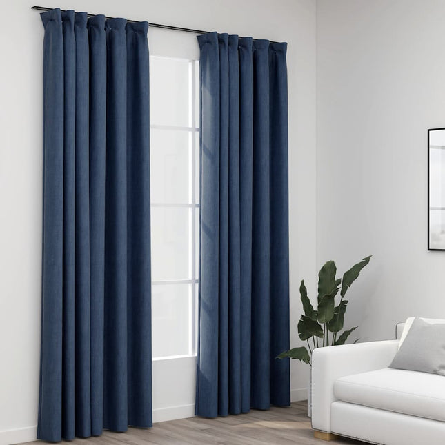 mørklægningsgardiner med kroge 2 stk. hør-look 140x225 cm blå