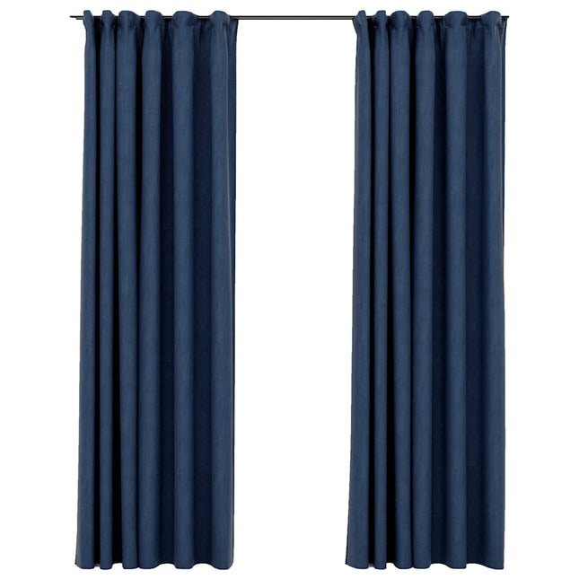 mørklægningsgardiner med kroge 2 stk. hør-look 140x245 cm blå