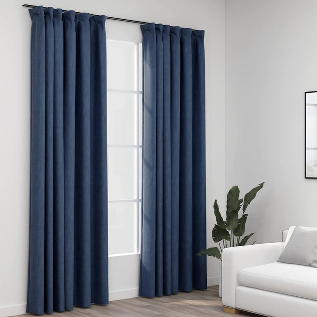 mørklægningsgardiner med kroge 2 stk. hør-look 140x245 cm blå