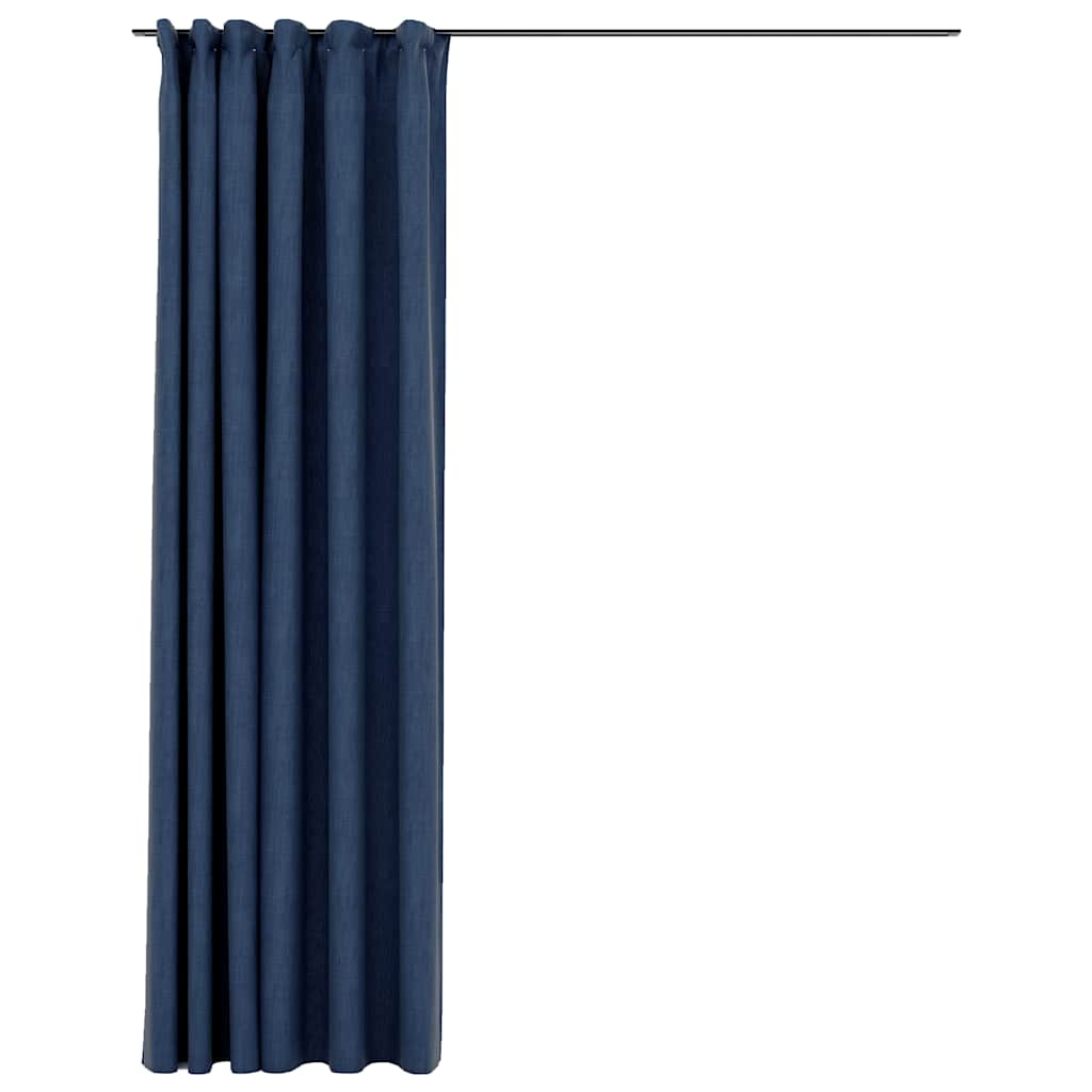 mørklægningsgardin med kroge hør-look 290x245 cm blå