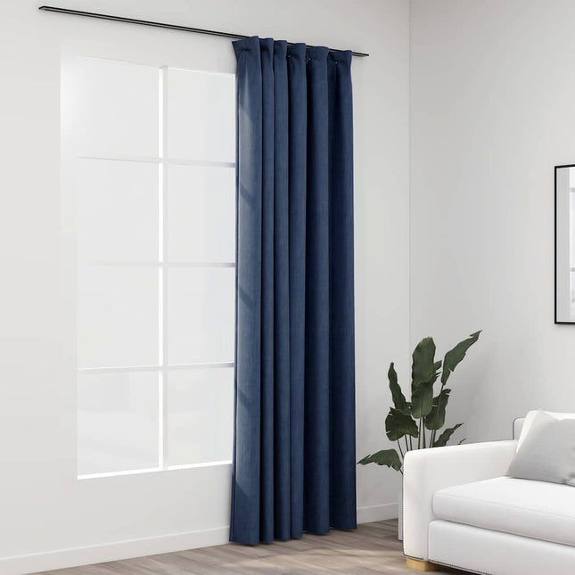 mørklægningsgardin med kroge hør-look 290x245 cm blå