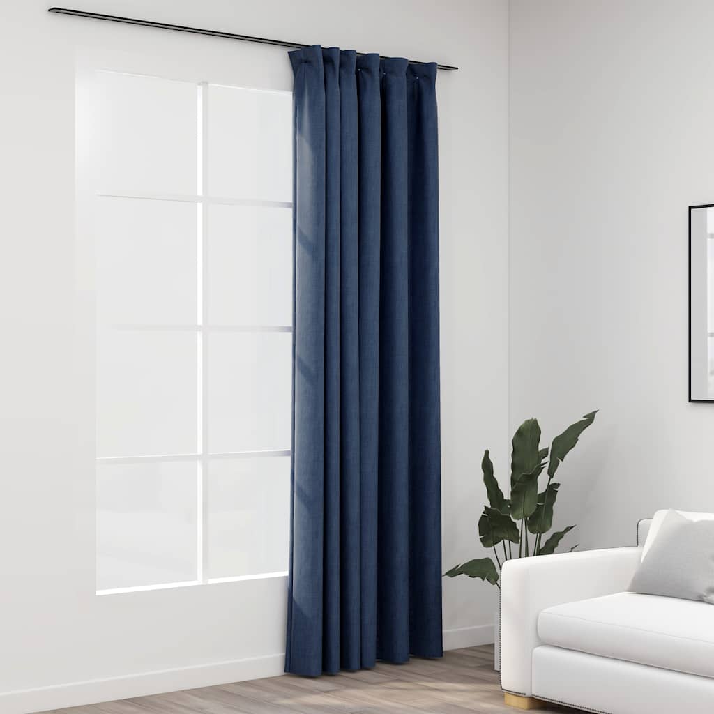 mørklægningsgardin med kroge hør-look 290x245 cm blå