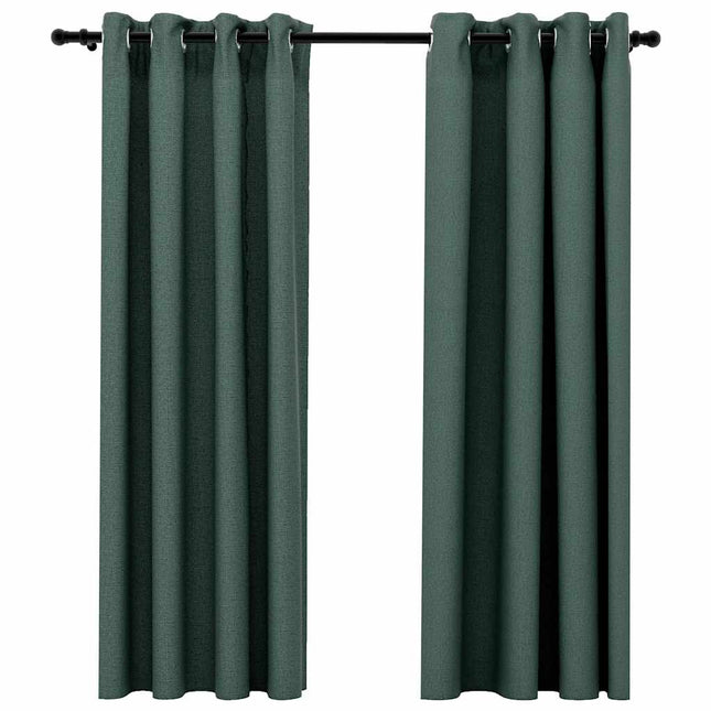 mørklægningsgardiner med øjer 2 stk. hør-look 140x175 cm grøn