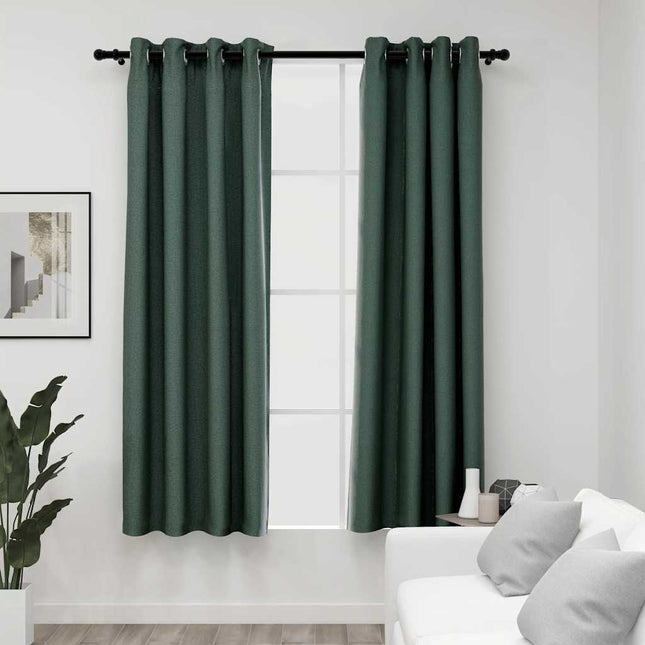 mørklægningsgardiner med øjer 2 stk. hør-look 140x175 cm grøn