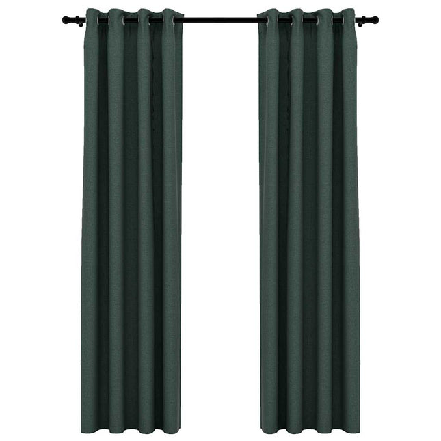 mørklægningsgardiner med øjer 2 stk. hør-look 140x225 cm grøn