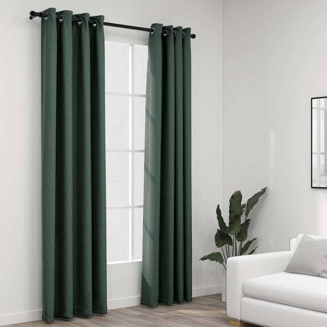 mørklægningsgardiner med øjer 2 stk. hør-look 140x225 cm grøn