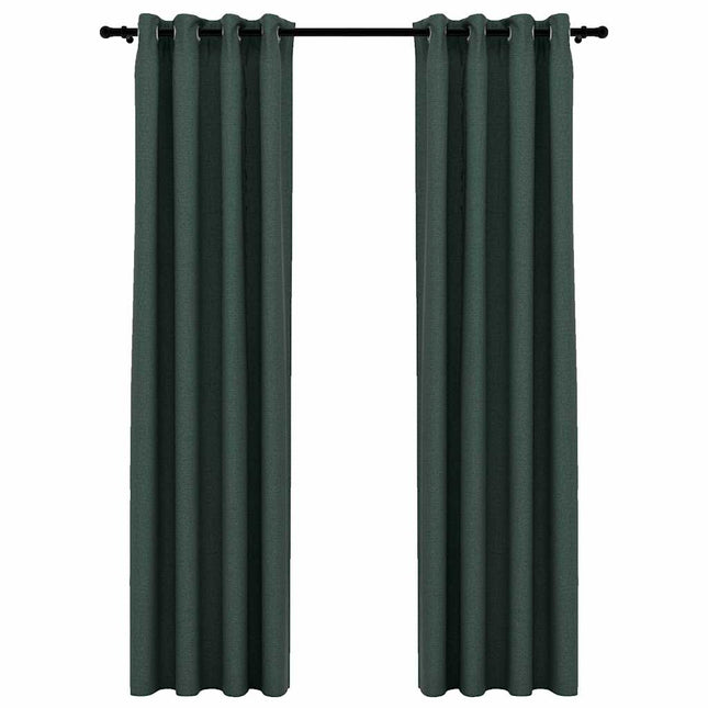 mørklægningsgardiner med øjer 2 stk. hør-look 140x245 cm grøn