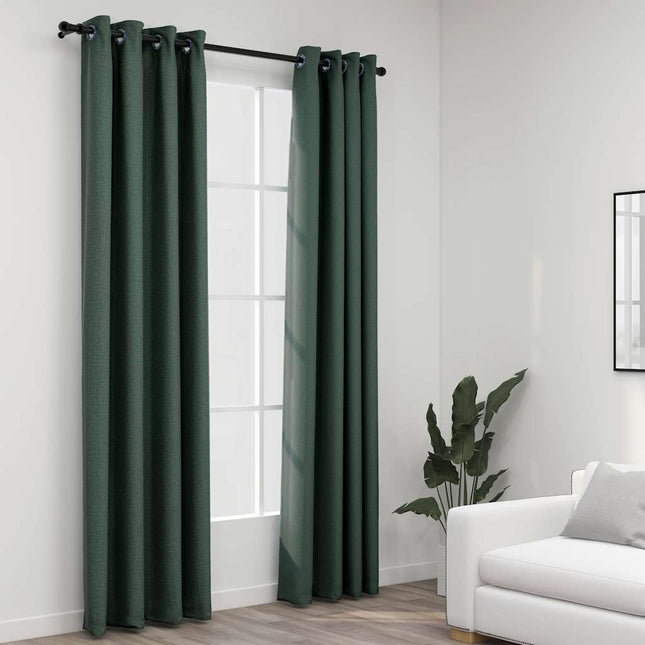 mørklægningsgardiner med øjer 2 stk. hør-look 140x245 cm grøn