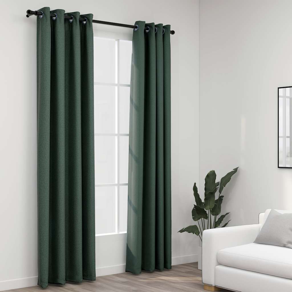 mørklægningsgardiner med øjer 2 stk. hør-look 140x245 cm grøn