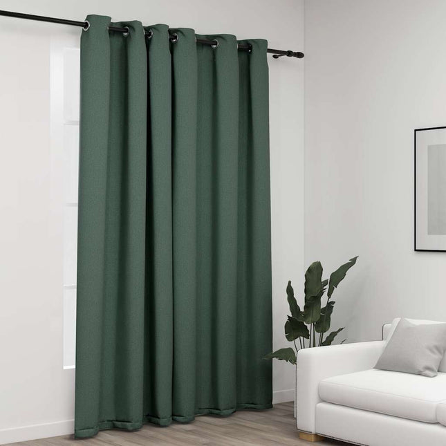 mørklægningsgardin med øjer 290x245 cm hør-look grøn