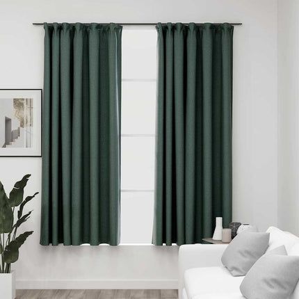 mørklægningsgardiner med kroge 2 stk. hør-look 140x175 cm grøn