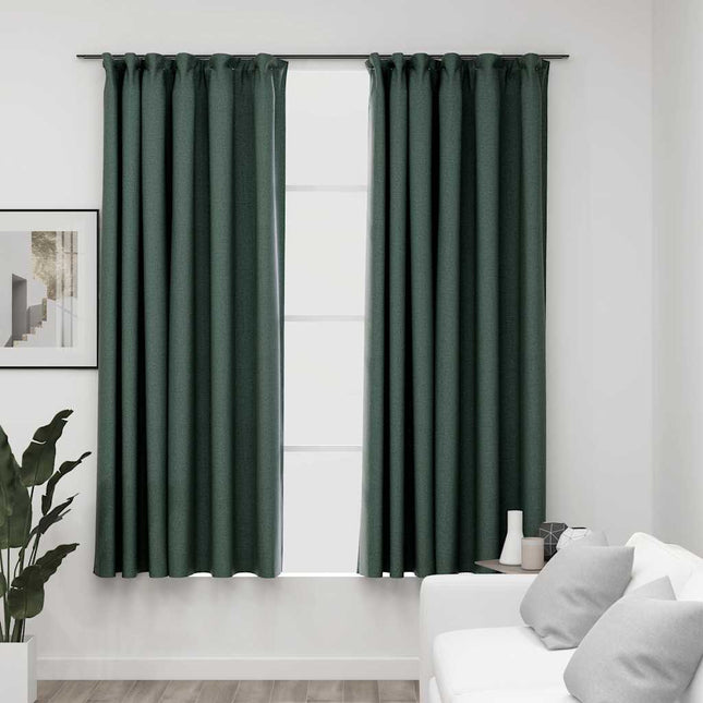 mørklægningsgardiner med kroge 2 stk. hør-look 140x175 cm grøn