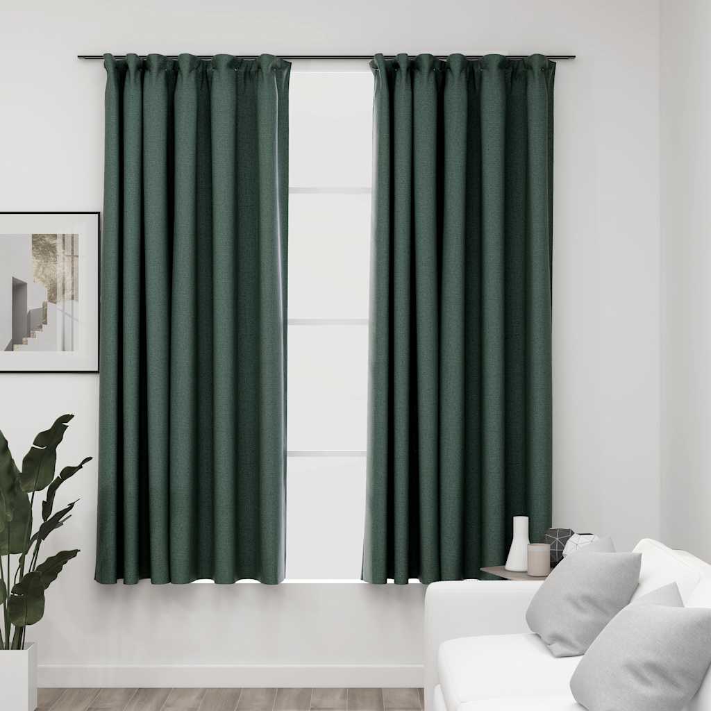 mørklægningsgardiner med kroge 2 stk. hør-look 140x175 cm grøn