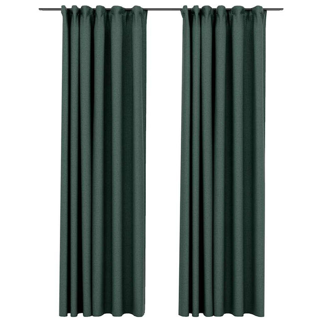 mørklægningsgardiner med kroge 2 stk. hør-look 140x225 cm grøn