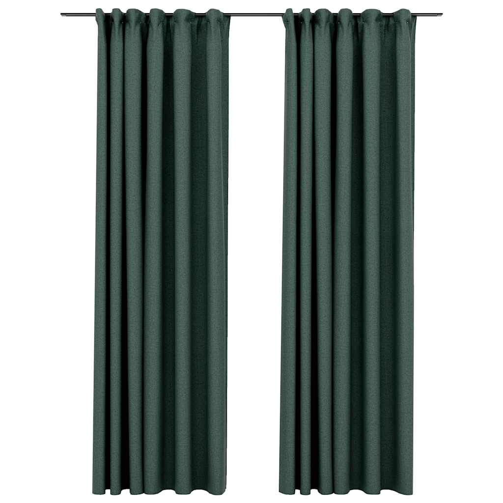mørklægningsgardiner med kroge 2 stk. hør-look 140x225 cm grøn