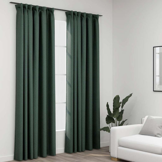 mørklægningsgardiner med kroge 2 stk. hør-look 140x225 cm grøn