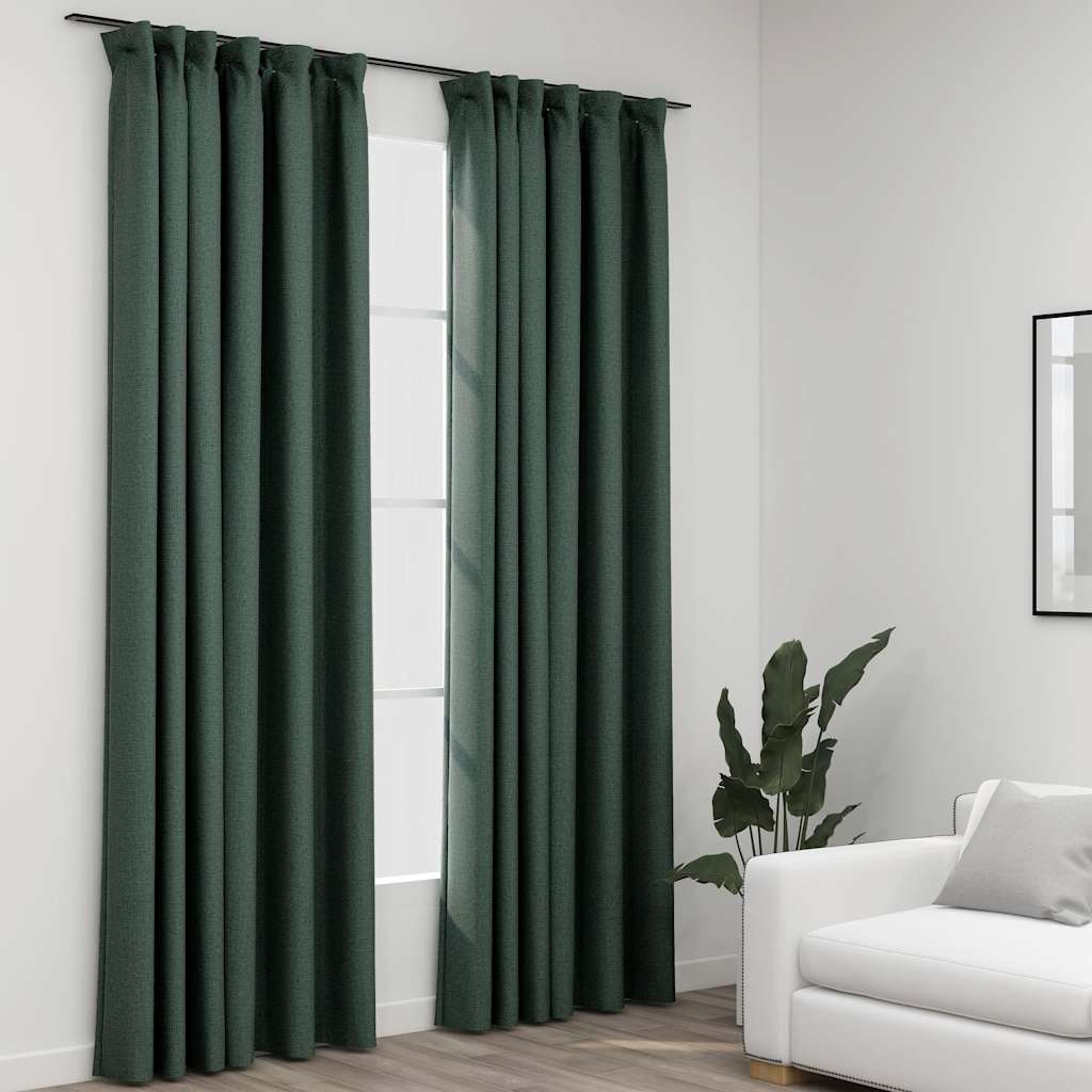 mørklægningsgardiner med kroge 2 stk. hør-look 140x225 cm grøn
