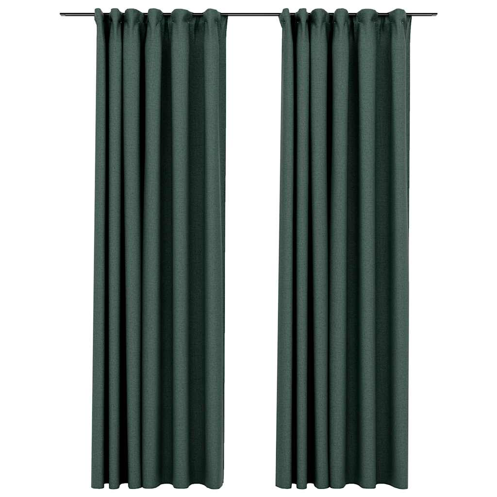 mørklægningsgardiner med kroge 2 stk. hør-look 140x245 cm grøn