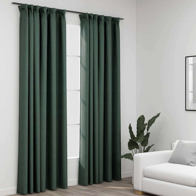 mørklægningsgardiner med kroge 2 stk. hør-look 140x245 cm grøn