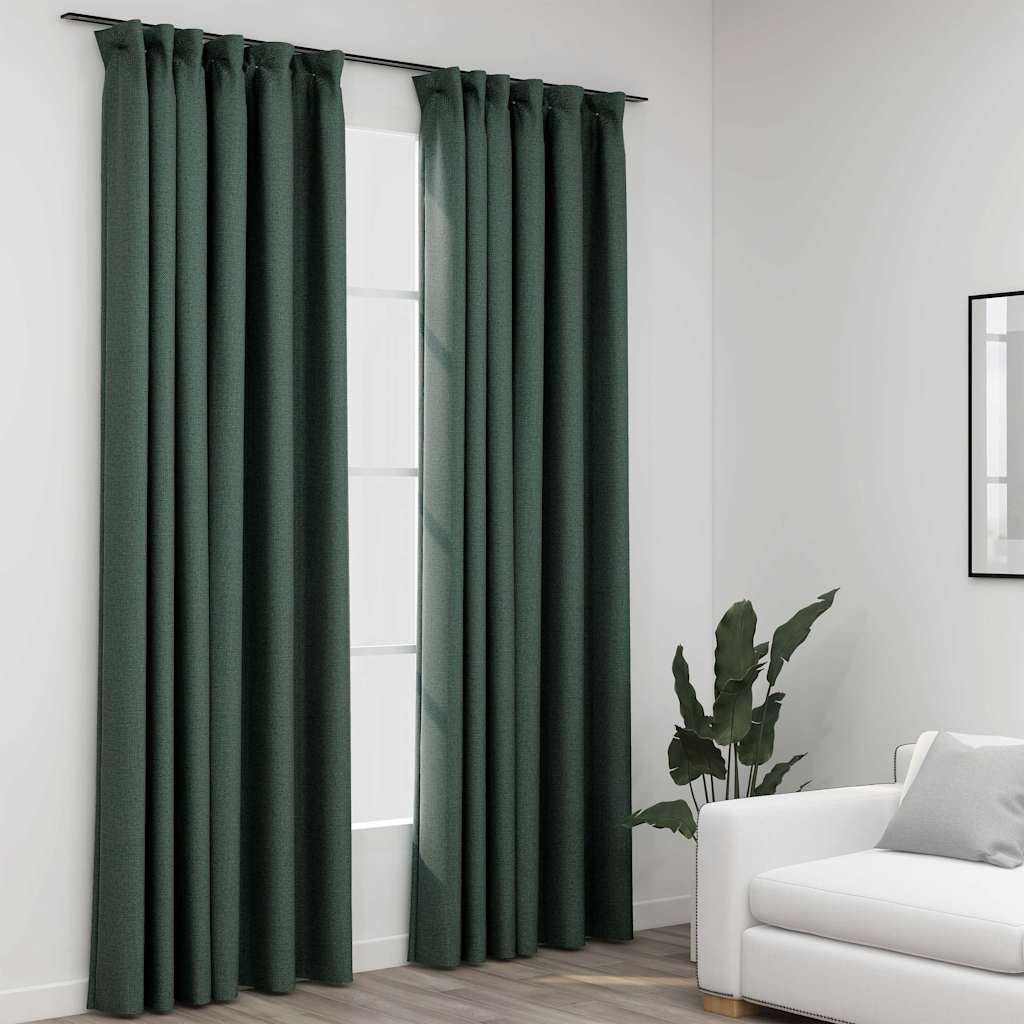 mørklægningsgardiner med kroge 2 stk. hør-look 140x245 cm grøn