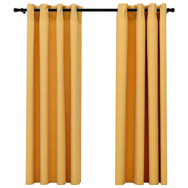 mørklægningsgardiner med øjer 2 stk. hør-look 140x175 cm gul